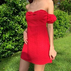Off the shoulder dress with puffy sleeves